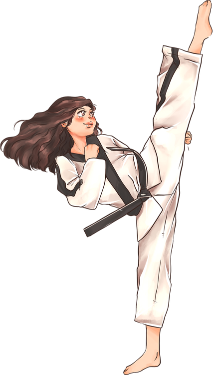 Manhwa-Inspired Taekwondo Woman Axe Kick