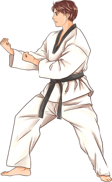 Manhwa-Inspired Taekwondo Man Double Middle Block